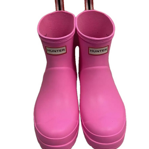 HUNTER Play Short Boots Size 7 Pink Ankle Waterproof Rain Comfort Lined